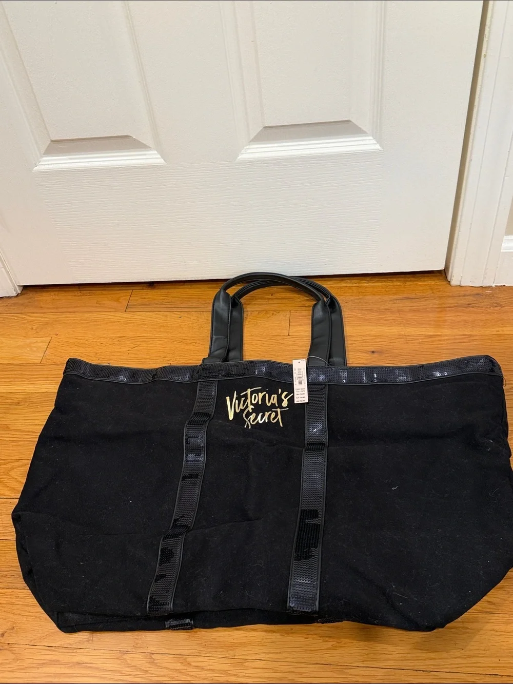 Victoria's Secret Black Duffel Tote with Gold Logo
